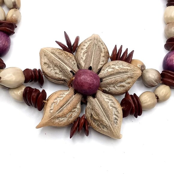 Handcrafted Adjustable Bracelet Natural Seed Beads Floral Design Bohemian Style - Picture 2 of 12